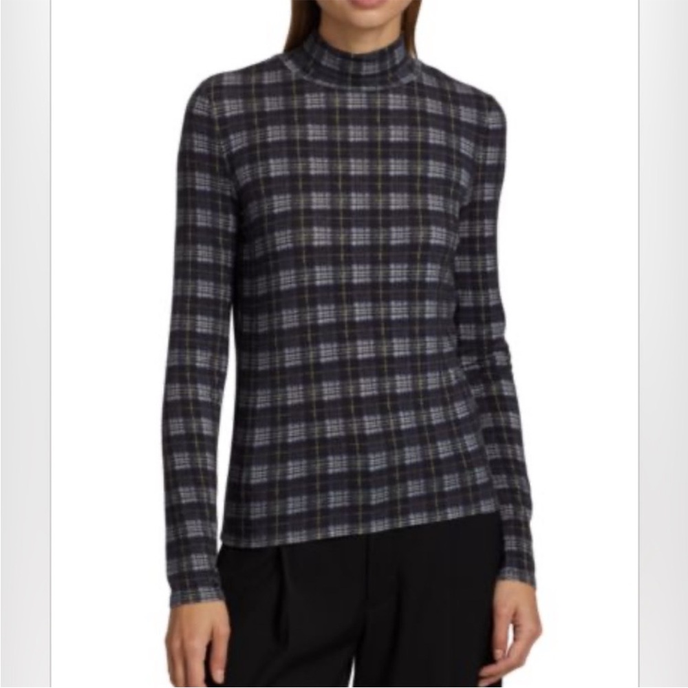 Vince Plaid Turtleneck Long Sleeve Top